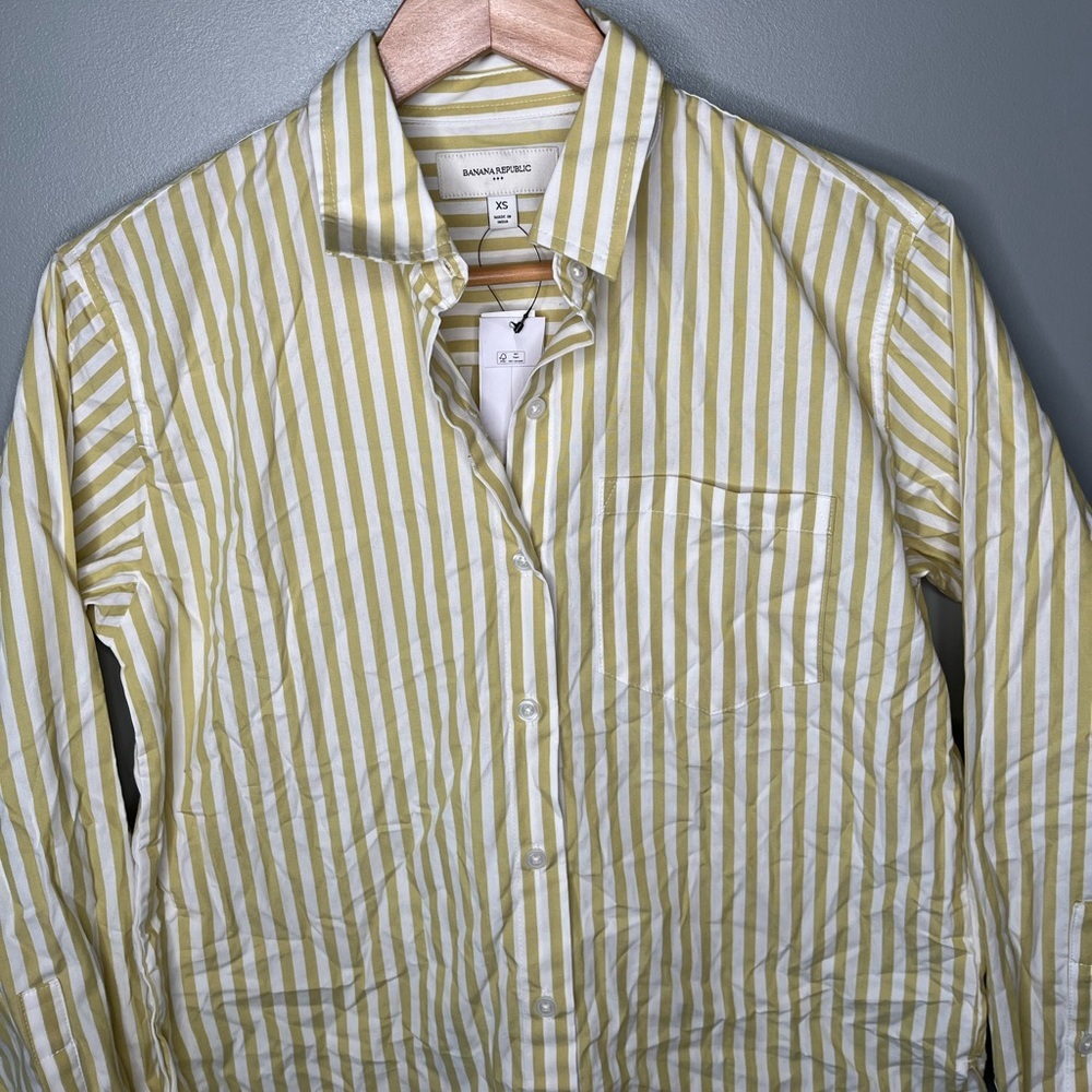 NWT Banana Republic Perfect Poplin - Yellow Stripe - Picture 4 of 11